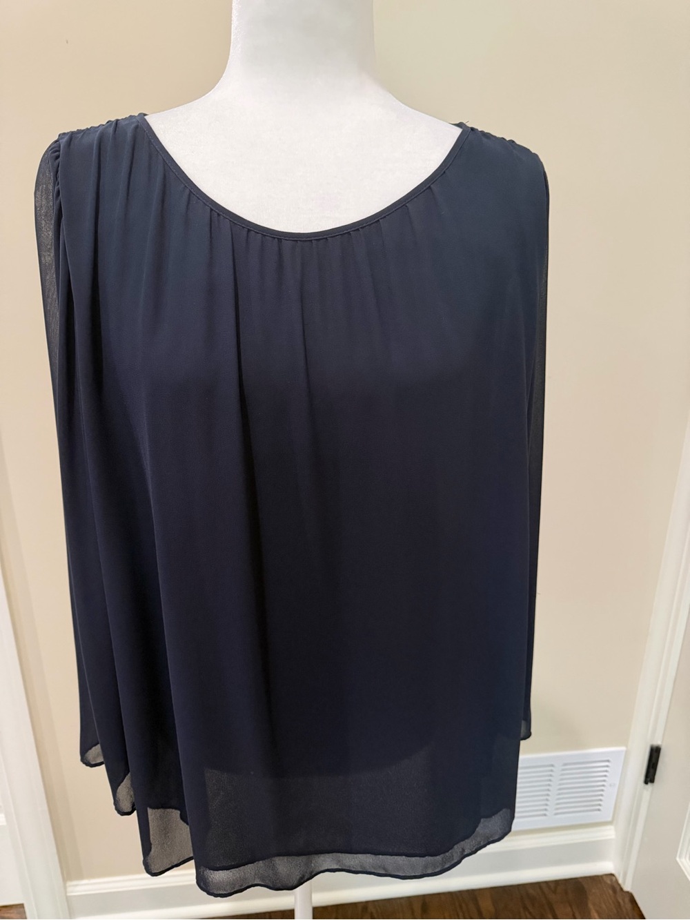 Max Studio Navy Chiffon Overlay Tank